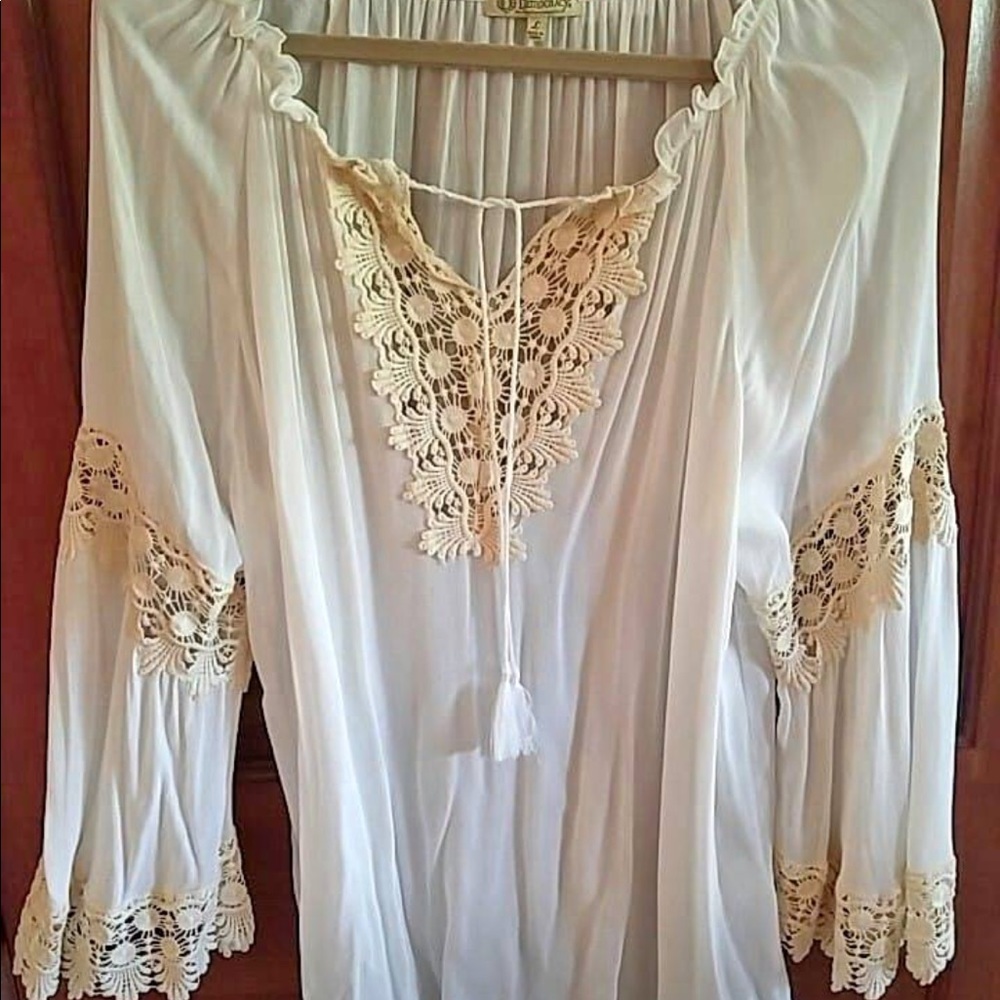Large Democracy Lightweight Flowy Crochet Blouse